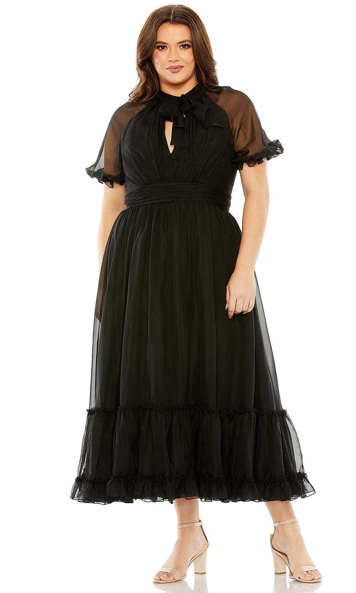 Mac Duggal 68428 - Chiffon Overlay Ruffled Evening Dress Mother of the Bride Dresses 14 / Black