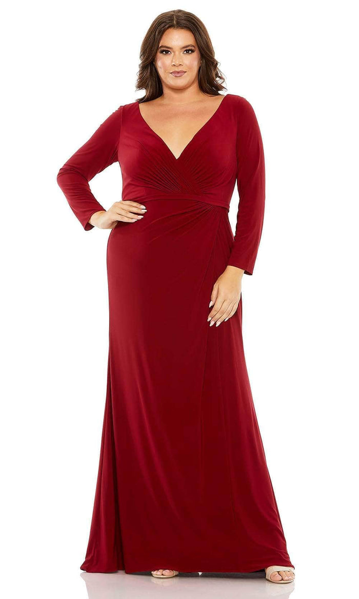 Mac Duggal 68442 - V-Neck Jersey Prom Gown Evening Dresses 14W / Burgundy