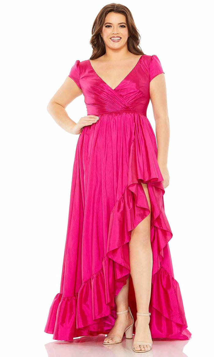 Mac Duggal 68525 - V Neck Ruffle Dress Evening Dresses 14 / Magenta