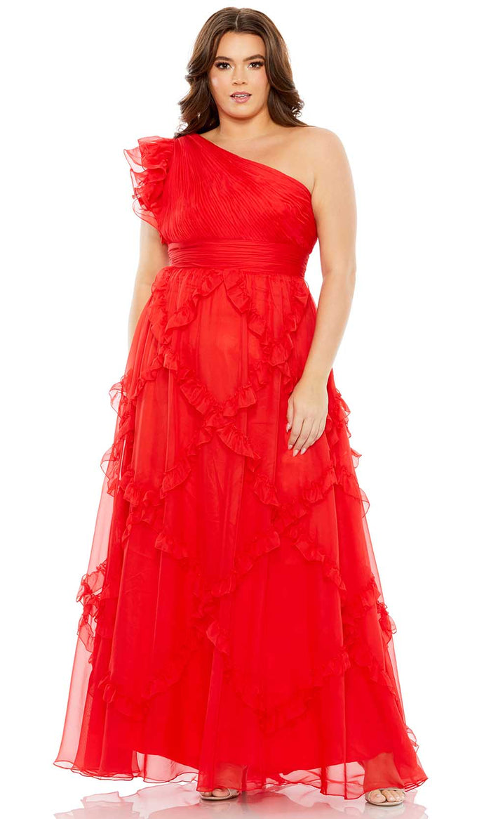 Mac Duggal 68540 - Ruffled One Shoulder Gown Evening Dresses 14 / Red