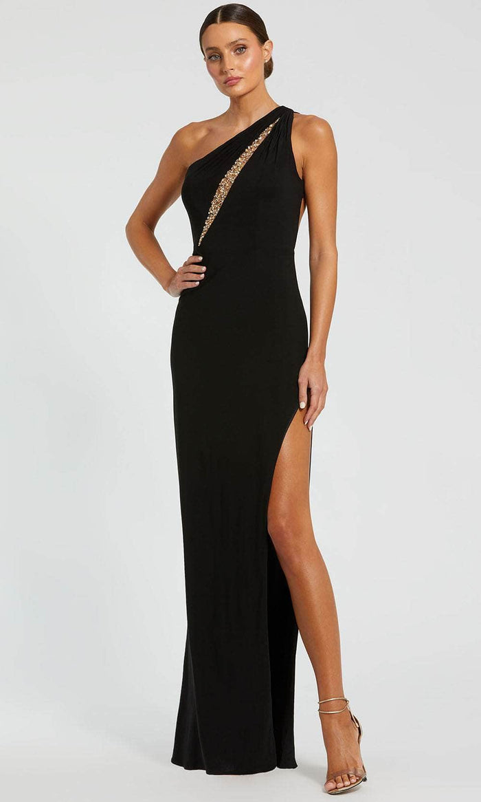 Mac Duggal 68690 - One-Sleeve Cut-Out Detailed Evening Dress Evening Dresses 0 / Black
