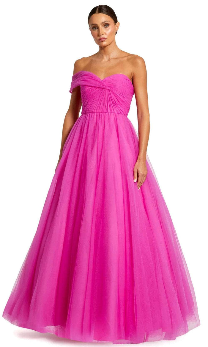 Mac Duggal 68713 - Draped Sleeve Tulle Evening Dress Evening Dresses 0 / Magenta