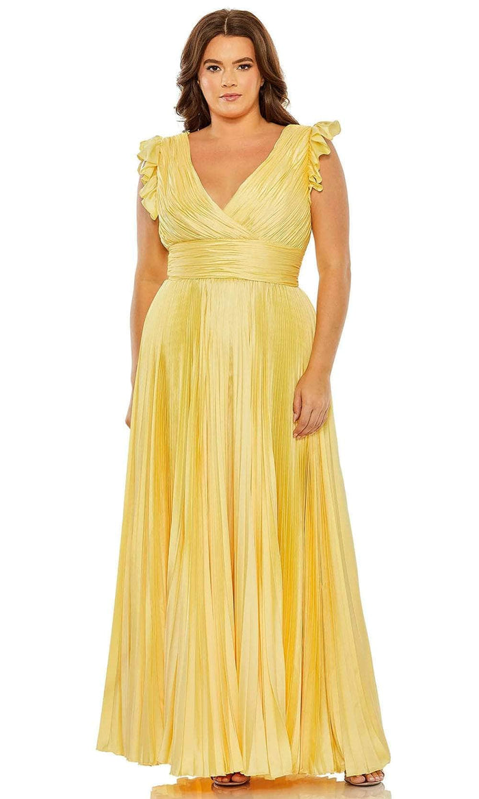 Mac Duggal 77006 - Pleated Plus Size Prom Dress Evening Dresses 14W / Butter