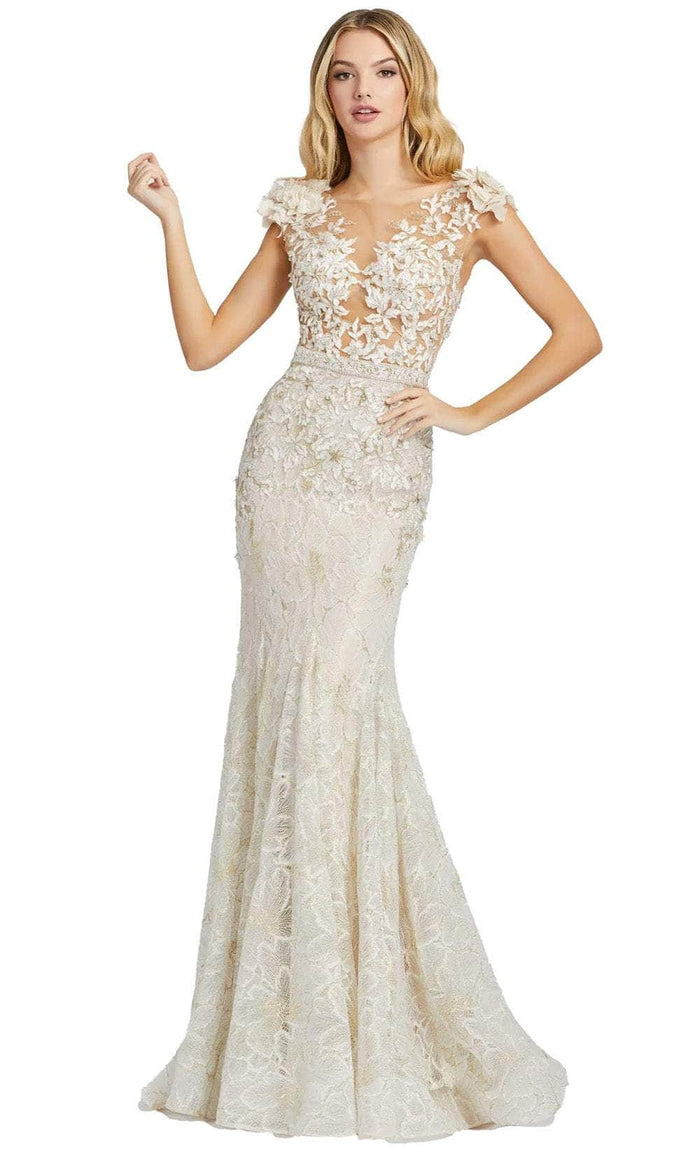 Mac Duggal 79268 - Embroidered Illusion Neck Prom Dress Wedding Dresses 16 / Ivory Nude