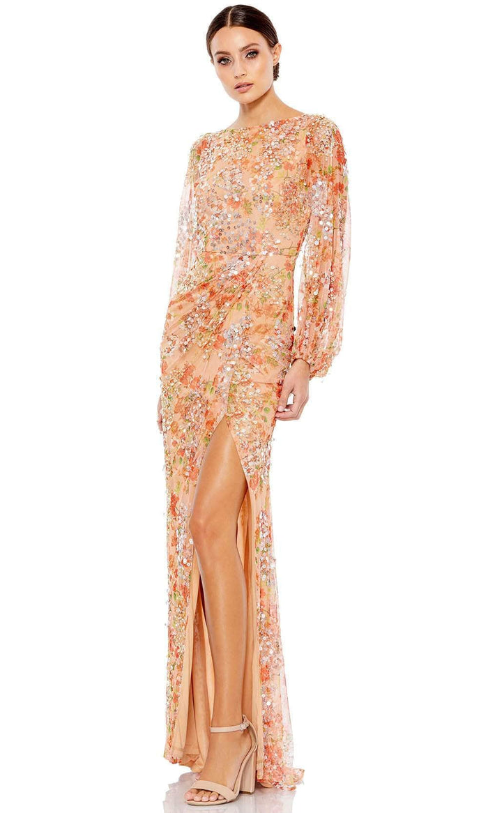 Mac Duggal 93547 - Floral Bishop Sleeve Evening Dress Evening Dresses 12 / Apricot