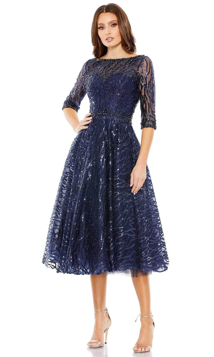 Mac Duggal A20252 - Embellished Quarter Sleeve Dress Mother Of The Bride Dresses 0 / Navy