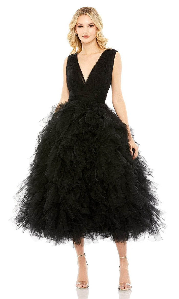 Mac Duggal A20411 - Ruffled Skirt Plunging Evening Dress Evening Dresses 0 / Black