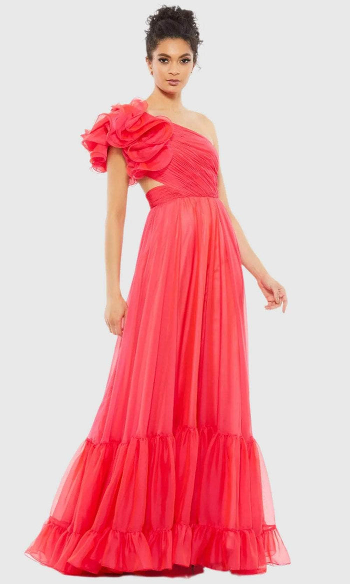 Mac Duggal A67941 - One-Sleeve Lace-Up Back Prom Gown Prom Dresses 0 / Hot Pink