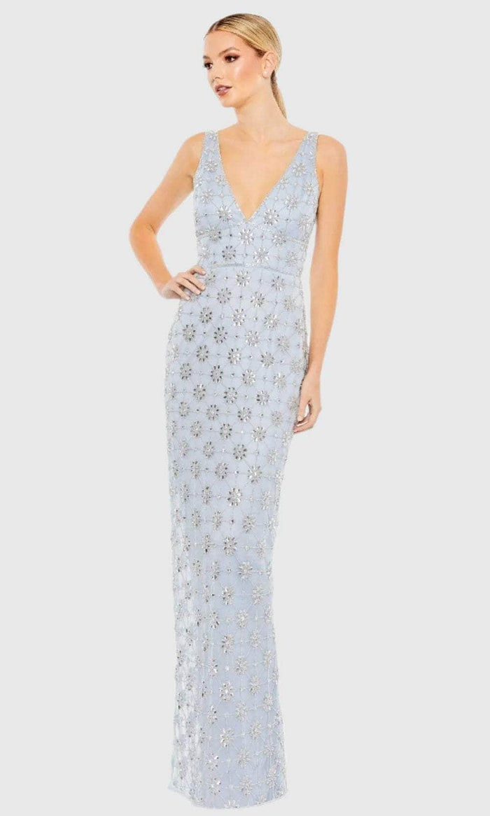 Mac Duggal A93744 - Geometric Beaded V-Neck Evening Dress Evening Dresses 6 / Powder Blue