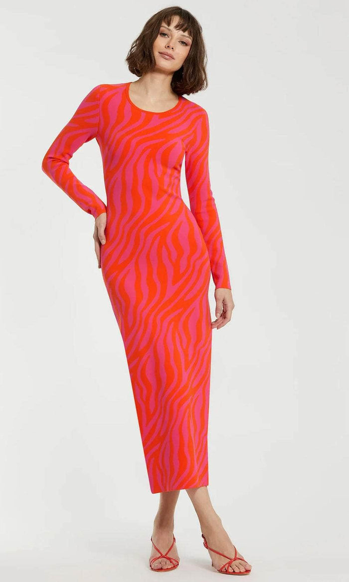 Mac Duggal K12008 - Printed Long Sleeve Long Dress Mother Of The Bride Dresses XS / Hot Pink Sunset