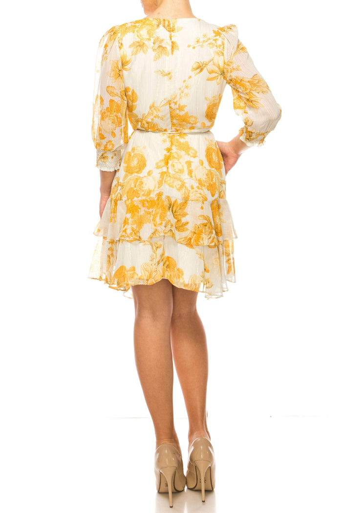 Maison Tara 58638MA - Quarter Sleeve Floral Printed Cocktail Dress Special Occasion Dress