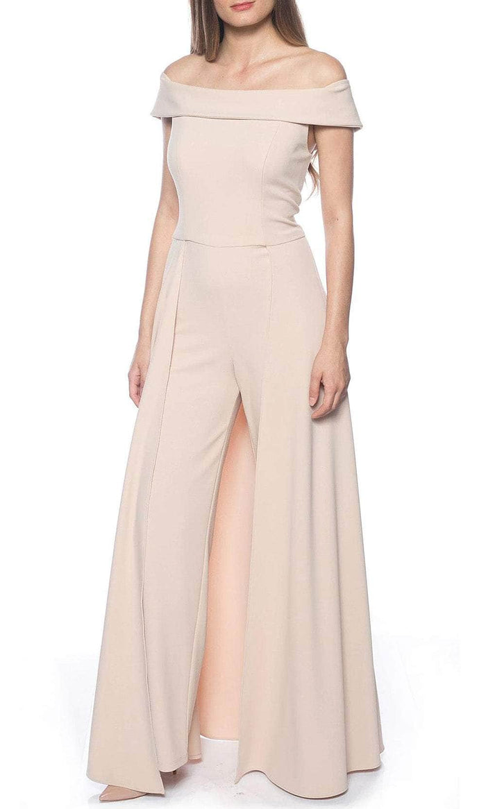 Marina 267334 - Off Shoulder Crepe Jumpsuit Formal Pantsuits 6 / Champagne