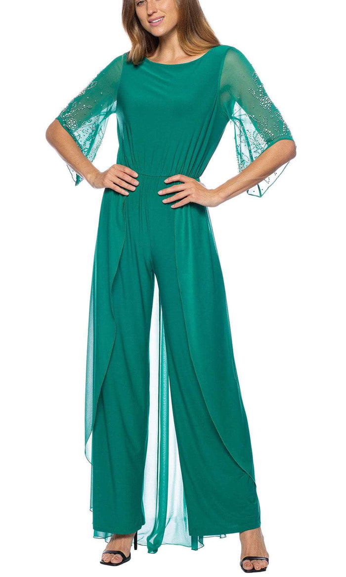 Marina 268022 - Sheer Sleeve Jumpsuit with Overskirt Special Occasion Dress 4 / Emerald