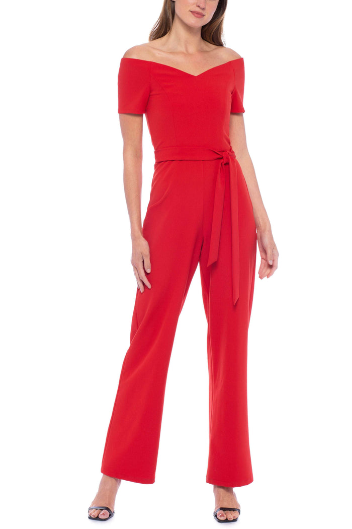 Marina 268506 - Short Sleeve Tie Waist Jumpsuit Special Occasion Dress