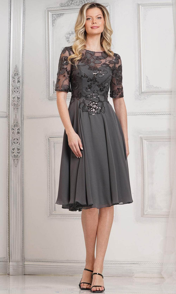 Marsoni by Colors M286S - Sequin Lace Knee-Length Cocktail Dress Special Occasion Dress 6 / Charcoal