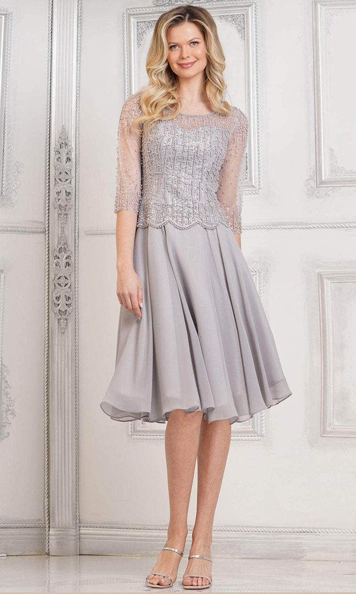 Marsoni by Colors M312S - Jeweled Scalloped Waist Cocktail Dress Special Occasion Dress 6 / Grey