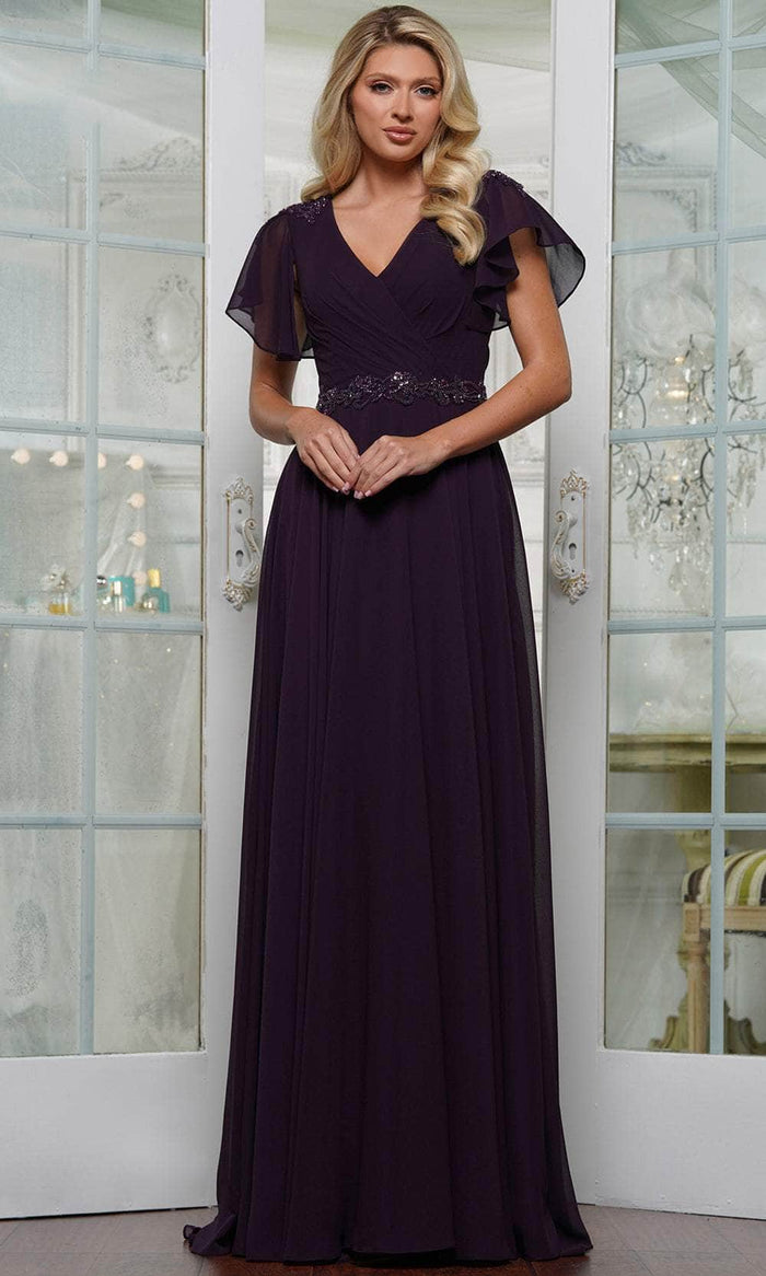 Marsoni by Colors M328 - Embellished Waist Evening Dress Mother of the Bride Dresses 6 / Eggplant