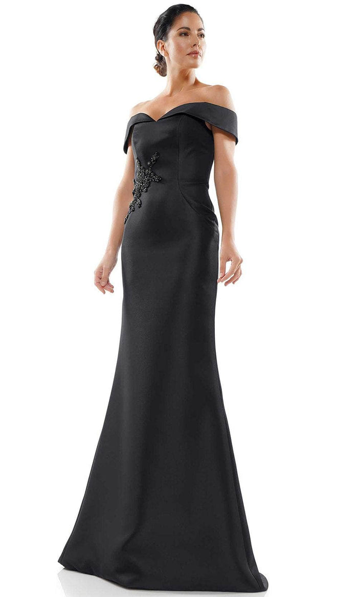 Marsoni by Colors - MV1003 Off Shoulder Jewel Accented Mermaid Gown Mother of the Bride Dresses 4 / Black