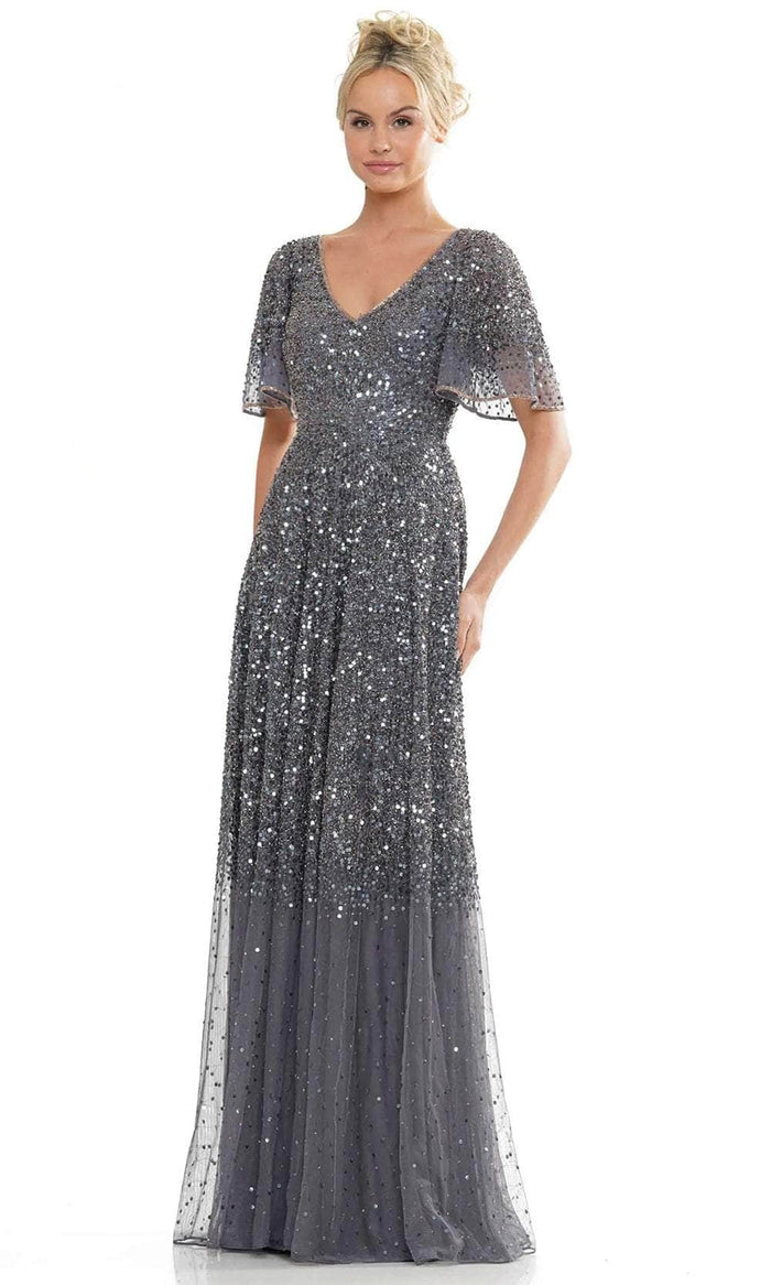 Marsoni by Colors MV1259 - Flutter Sleeve Sequin Evening Dress Special Occasion Dress 6 / Charcoal