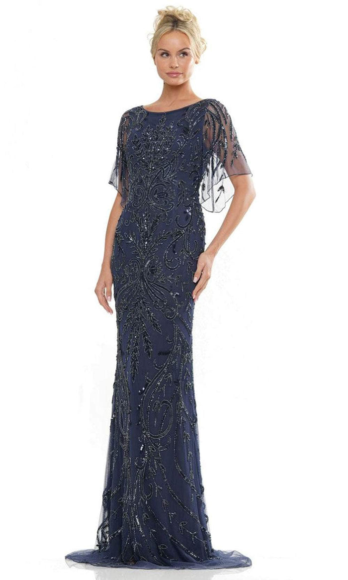 Marsoni by Colors MV1261 - Bateau Neck Sequin Long Dress Special Occasion Dress 4 / Navy