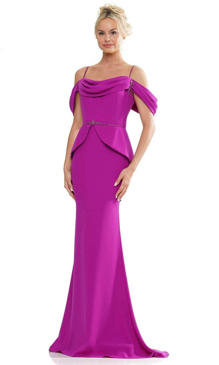 Marsoni by Colors MV1271 - Cold Shoulder Evening Dress Special Occasion Dress 4 / Fuchsia