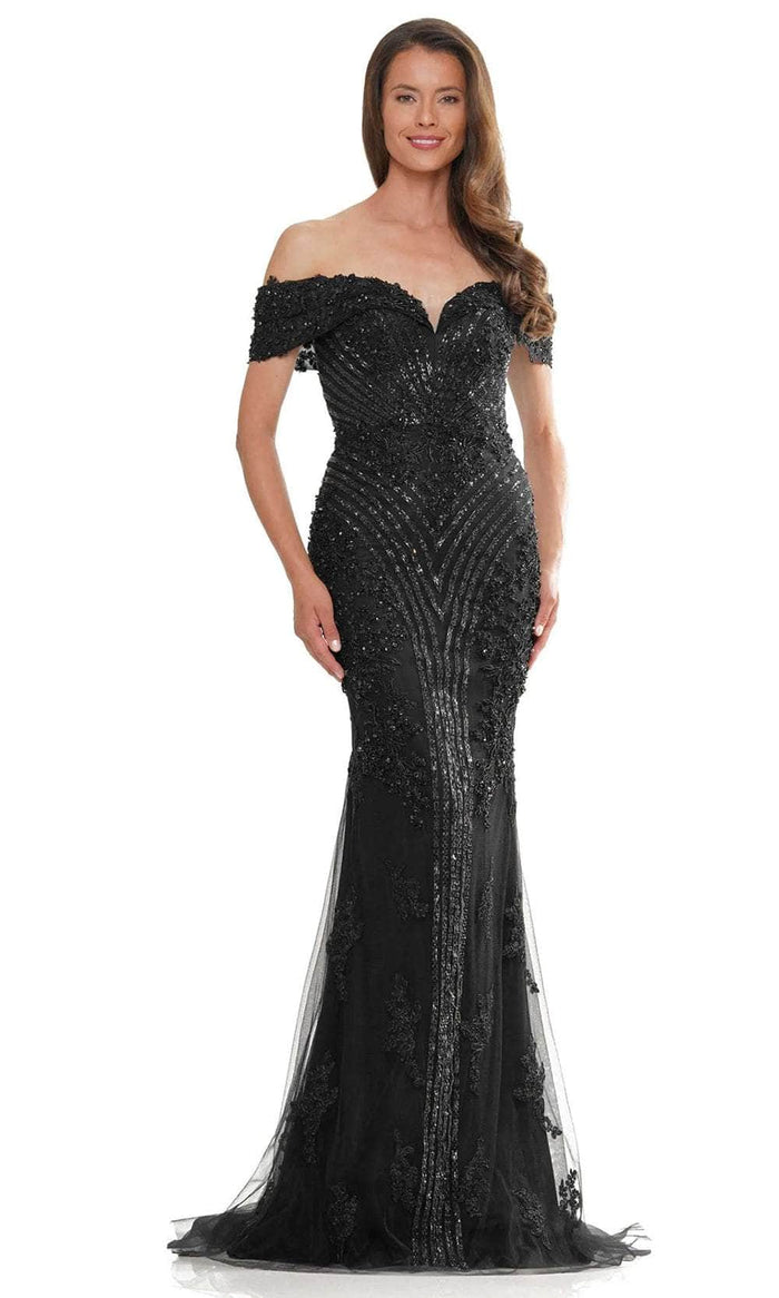 Marsoni by Colors MV1275 - Applique Mermaid Evening Dress Special Occasion Dress 4 / Black