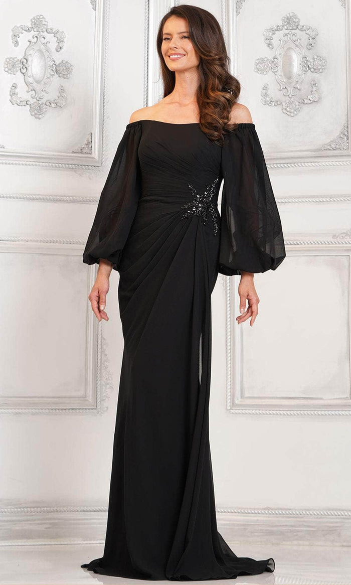 Marsoni by Colors MV1285 - Bishop Sleeve Ruched Evening Dress Special Occasion Dress 6 / Black