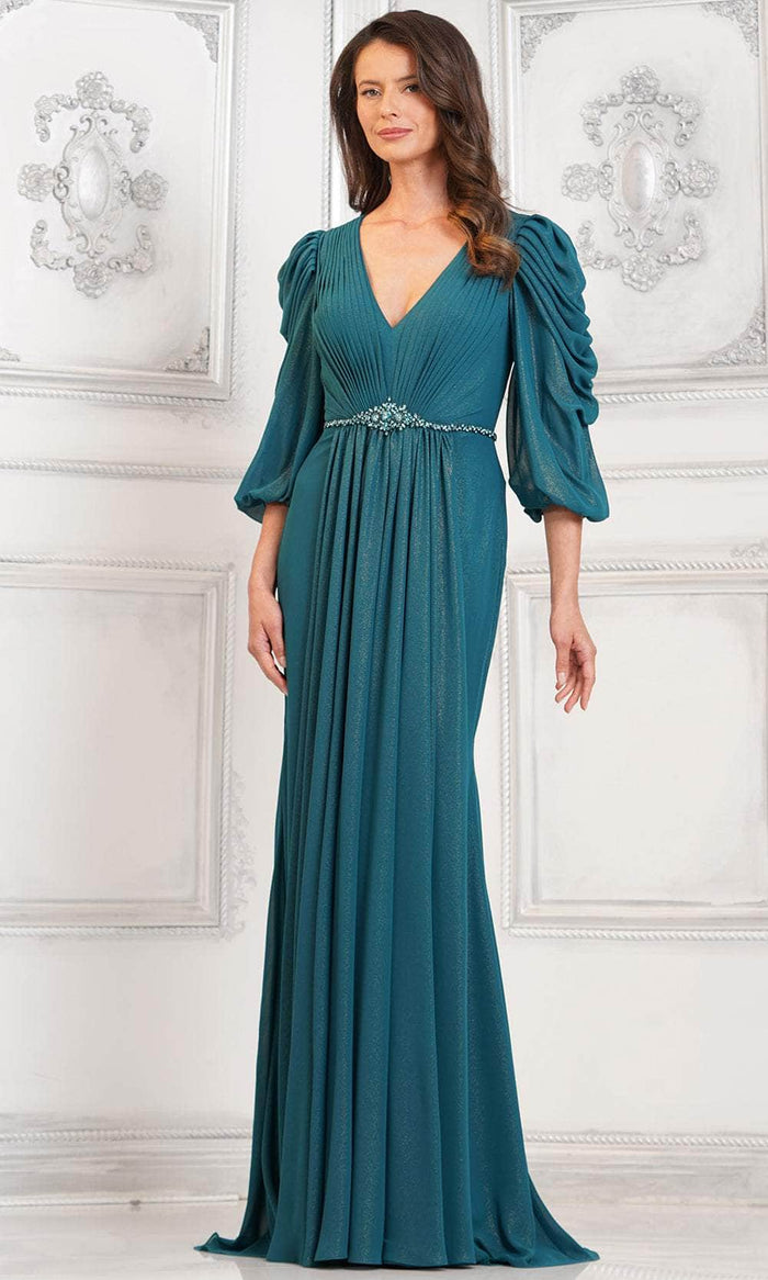 Marsoni by Colors MV1287 - Quarter-Length Puff Sleeve Formal Gown Special Occasion Dress 6 / Deep Green