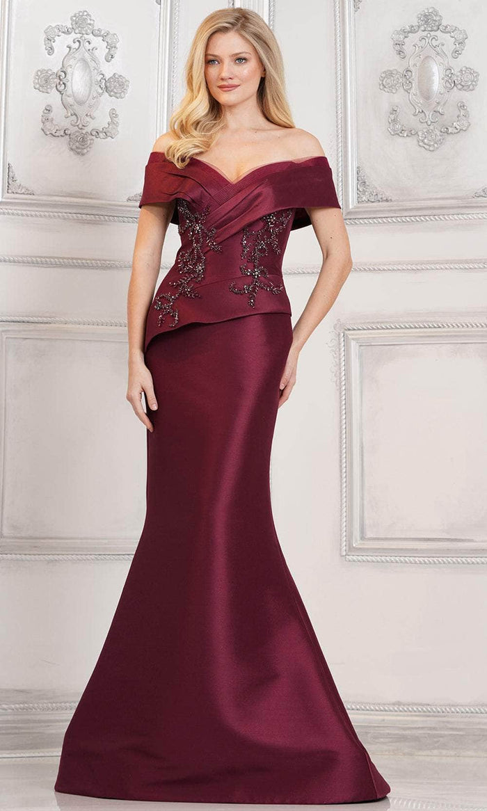 Marsoni by Colors MV1312 - Off Shoulder Mermaid Formal Gown Mother of the Bride Dresses 4 / Burgundy