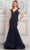 Marsoni by Colors MV1315 - Sheer Cap Sleeve Beaded Formal Gown Special Occasion Dress 4 / Navy