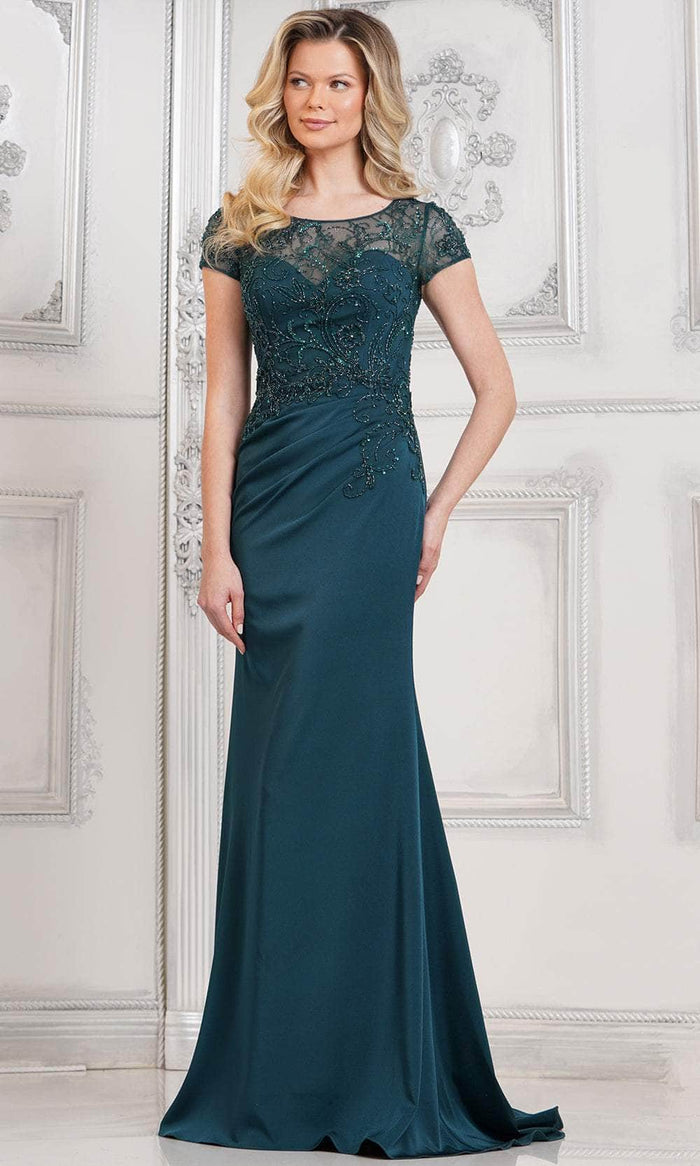 Marsoni by Colors MV1317 - Short Sleeve Embellished Evening Dress Special Occasion Dress 4 / Deep Green