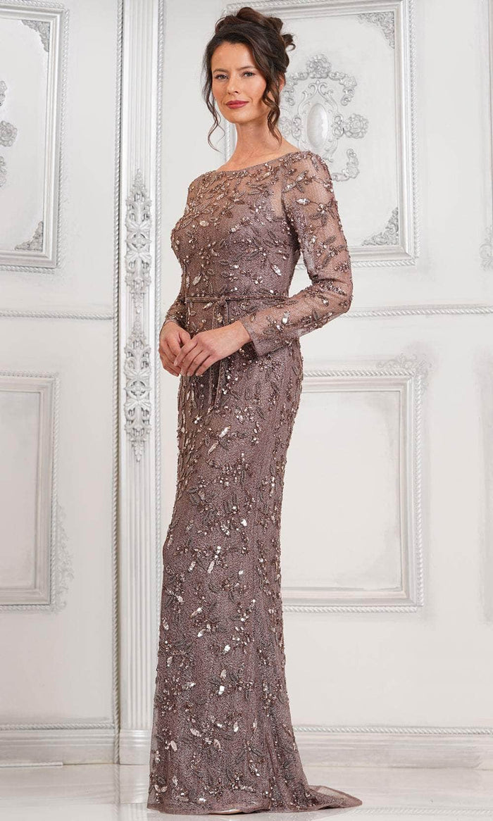 Marsoni by Colors MV1321 - Illusion Bateau Evening Dress Special Occasion Dress 4 / Dark Taupe
