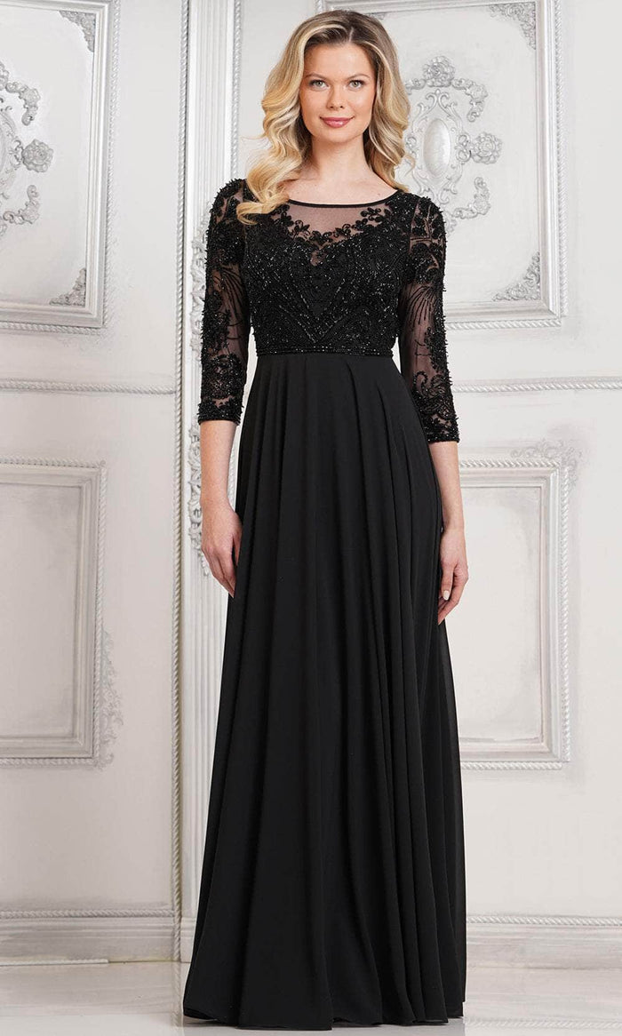 Marsoni by Colors MV1322 - Quarter Sleeve Beaded Evening Dress Special Occasion Dress 6 / Black