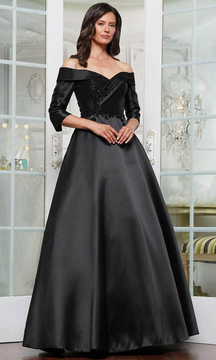 Marsoni by Colors MV1336 - Quarter Sleeve Applique Evening Dress Mother of the Bride Dresses 6 / Black