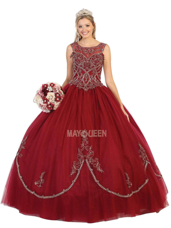 May Queen - LK130 Embellished Scoop Neck Ballgown Quinceanera Dresses 4 / Burg/Gold