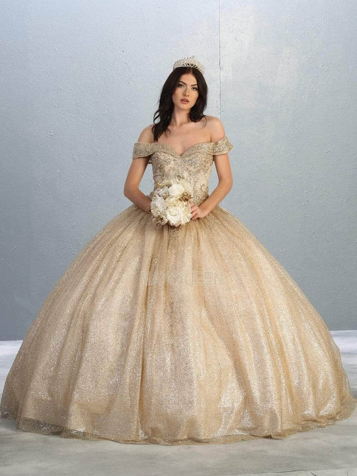 May Queen LK151 - Sweetheart Embellished Ballgown Quinceanera Dresses 4 / Champagne/Gold