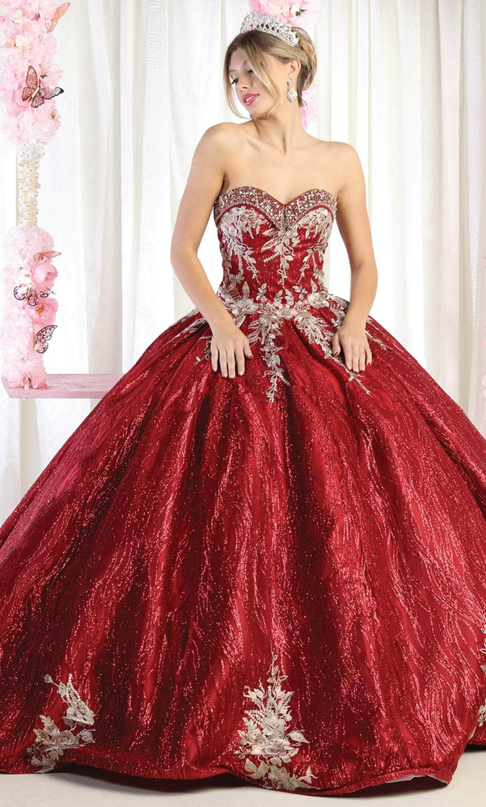 May Queen LK179 - Strapless Quinceanera Ballgown Ball Gowns 4 / Burgundy/Gold