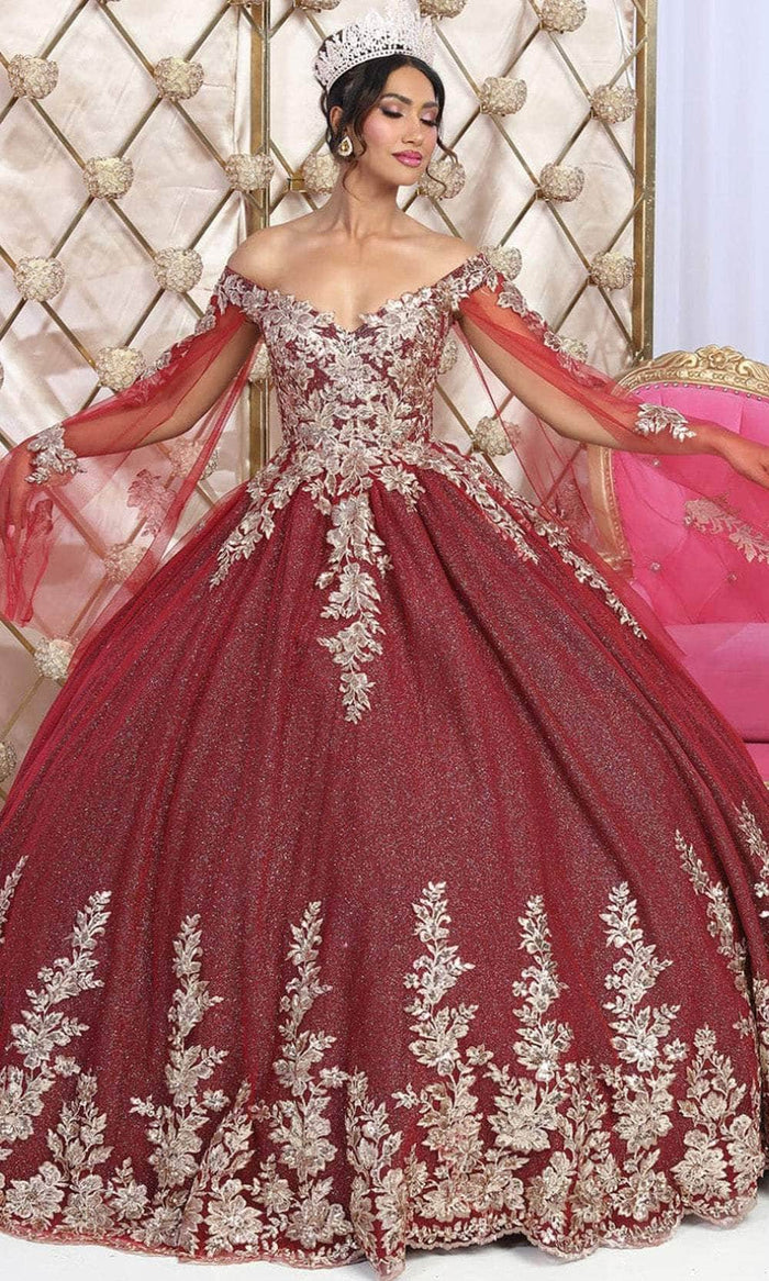 May Queen LK221 - Cape Sleeve Corset Ballgown Quinceanera Dresses 4 / Burgundy