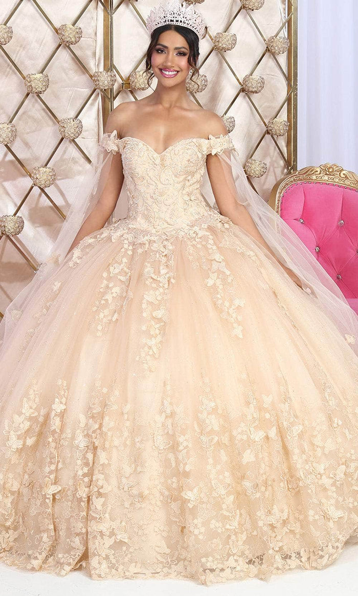 May Queen LK236 - Off Shoulder Butterfly Ballgown Special Occasion Dress 4 / Champagne