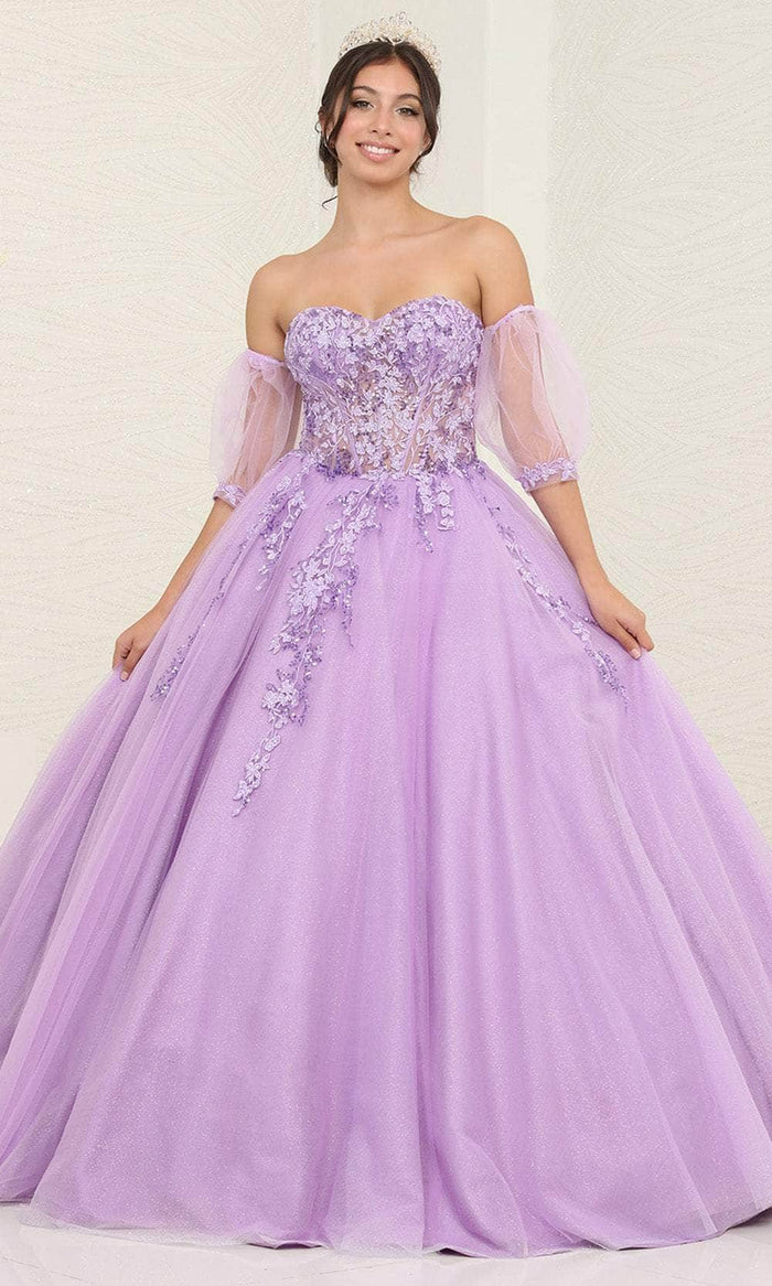 May Queen LK237 - Sheer Applique Ballgown Quinceanera Dresses 4 / Lilac