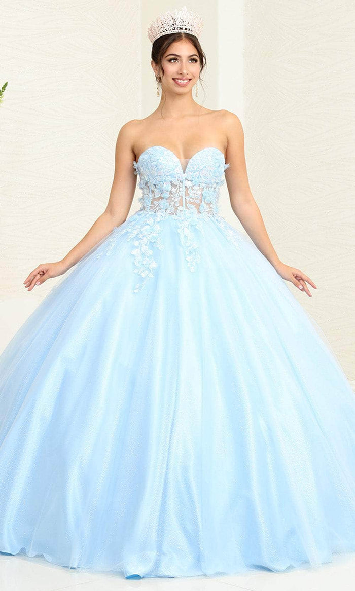 May Queen LK243 - Glitter Floral Applique Ballgown Quinceanera Dresses 2 / Baby Blue