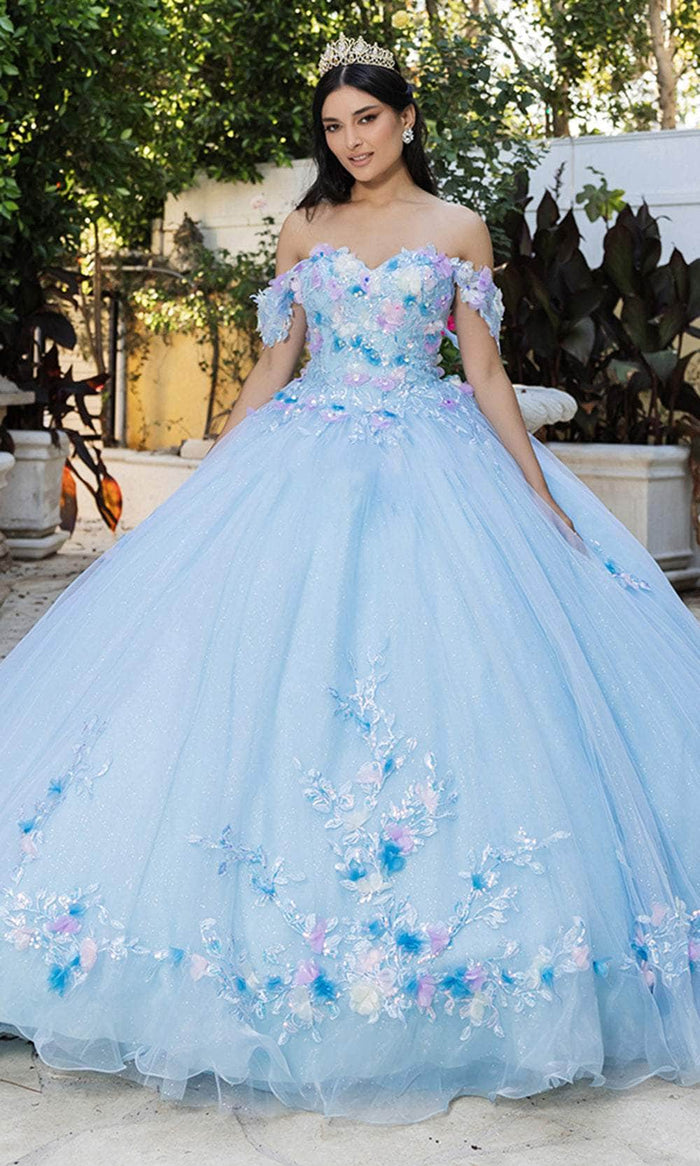 May Queen LK247 - Floral Off-Shoulder Ballgown Quinceanera Dresses 2 / Baby Blue/Multi