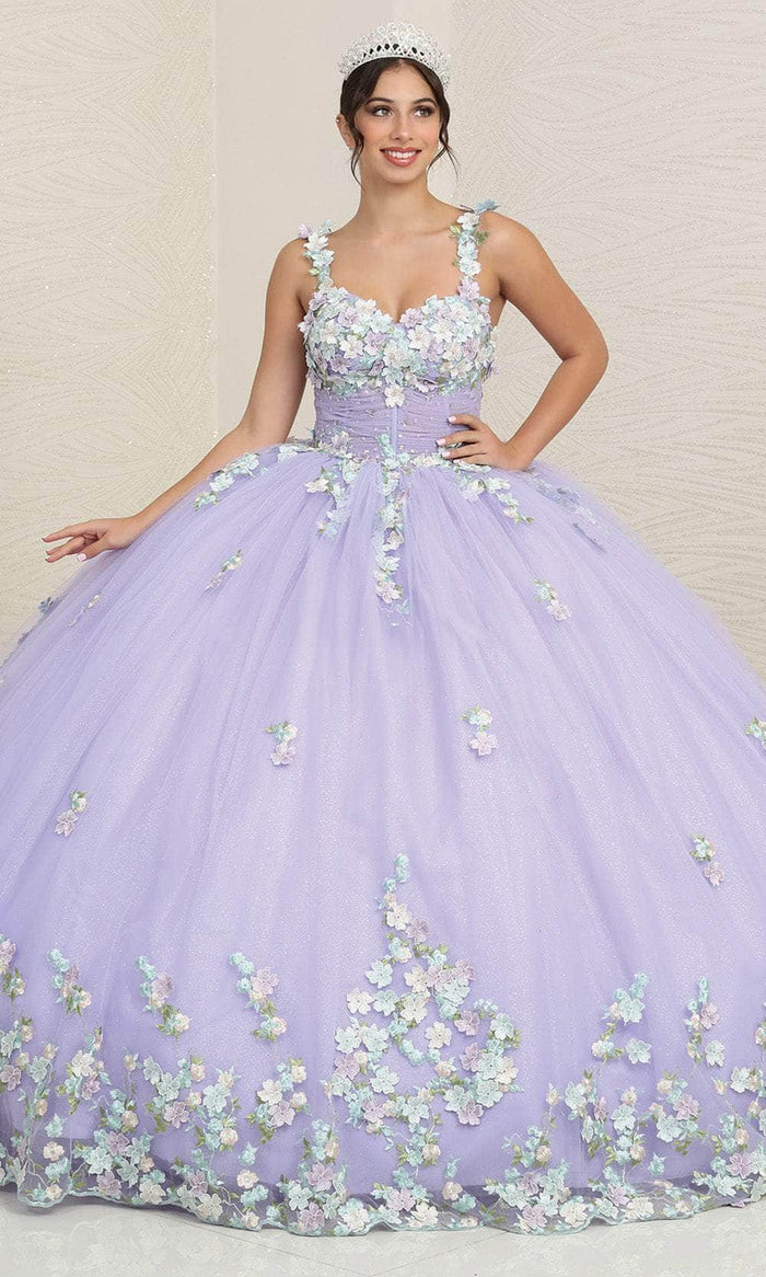 May Queen LK249 - Floral Detail Ballgown Special Occasion Dress 2 / Lilac/Multi