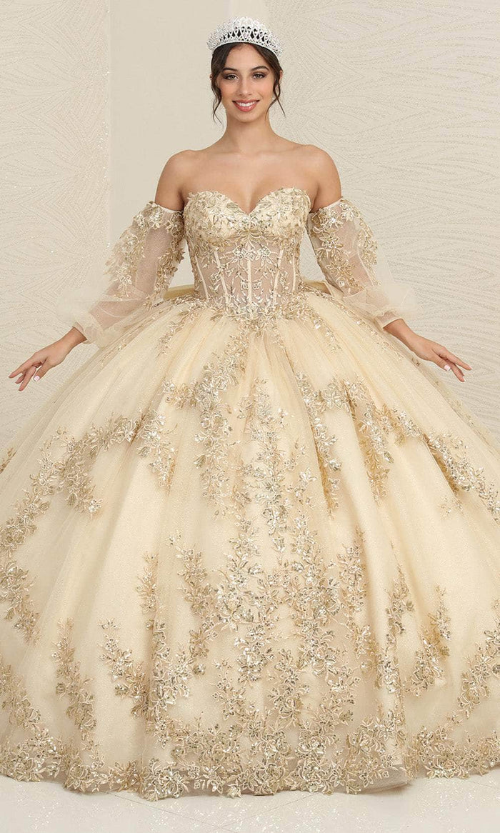 May Queen LK251 - Cape Sweetheart Ballgown Special Occasion Dress 2 / Champagne