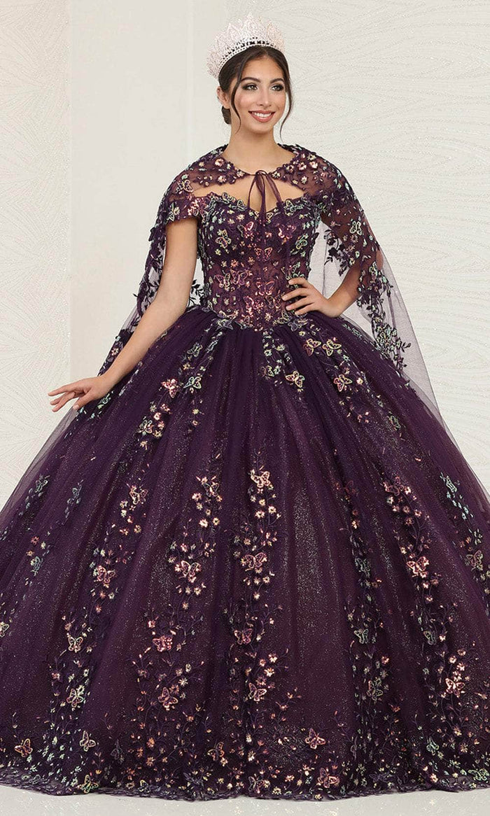 May Queen LK252 - Embellished Butterfly Ballgown Special Occasion Dress 2 / Eggplant