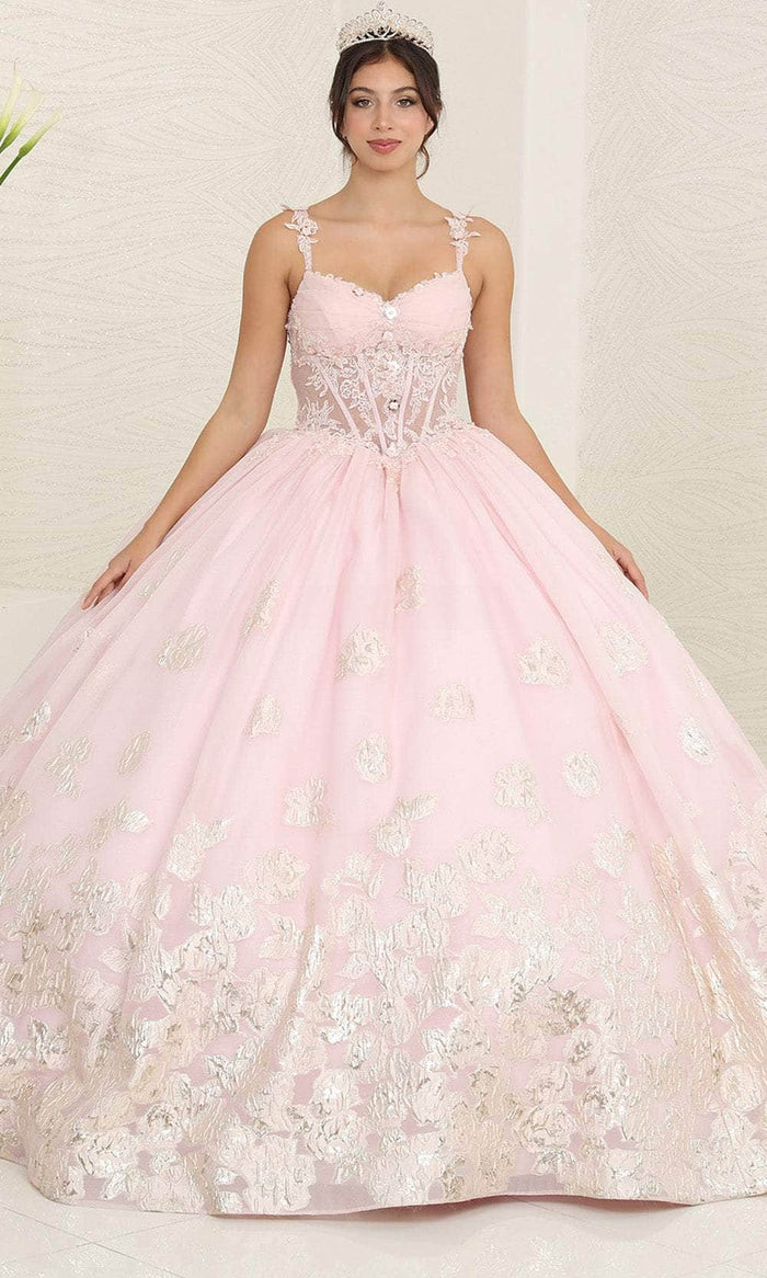 May Queen LK256 - Sheer Corset Ballgown Special Occasion Dress 2 / Blush