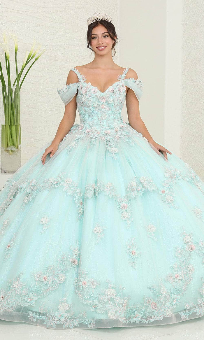 May Queen LK258 - Applique Cold Shoulder Ballgown Special Occasion Dress 4 / Mint