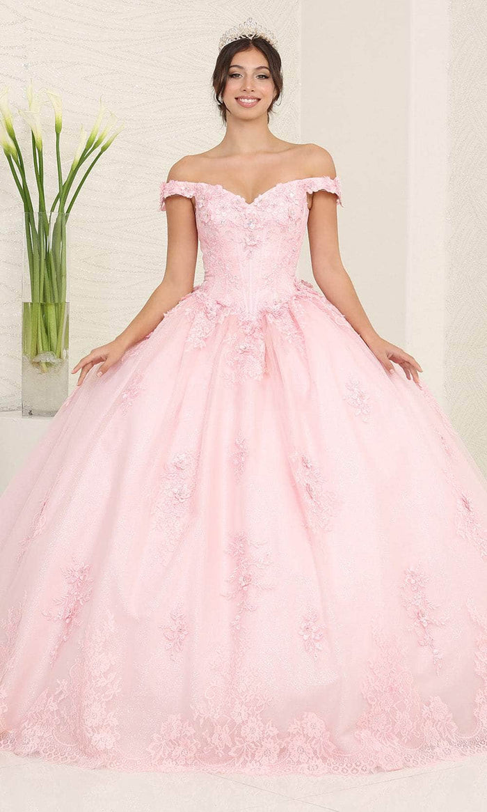 May Queen LK260 - Off Shoulder Floral Ballgown Special Occasion Dress 4 / Blush