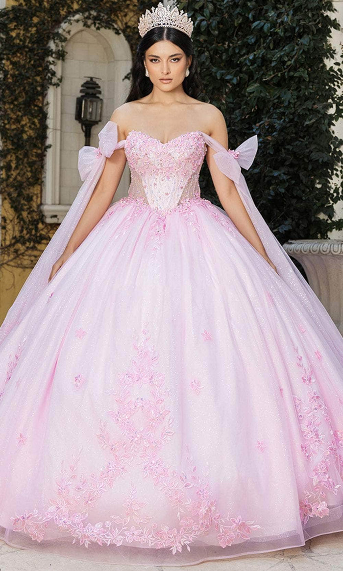 May Queen LK263 - Floral Embroidery Basque Ballgown Quinceanera Dresses 4 / Pink