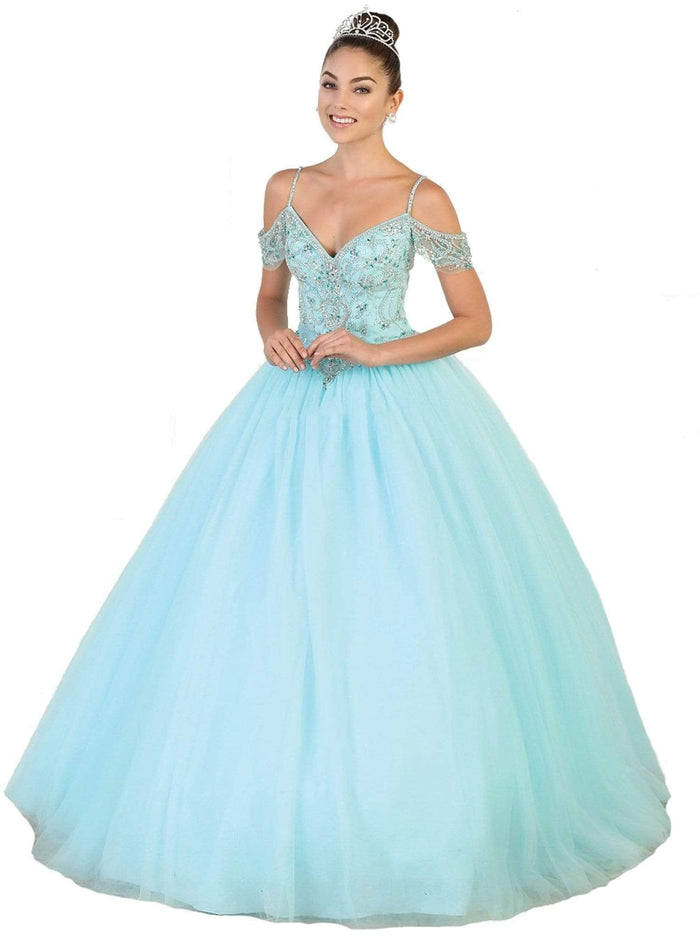 May Queen LK96 - Cold Shoulder Embellished Quinceanera Ballgown Quinceanera Dresses 12 / Aqua